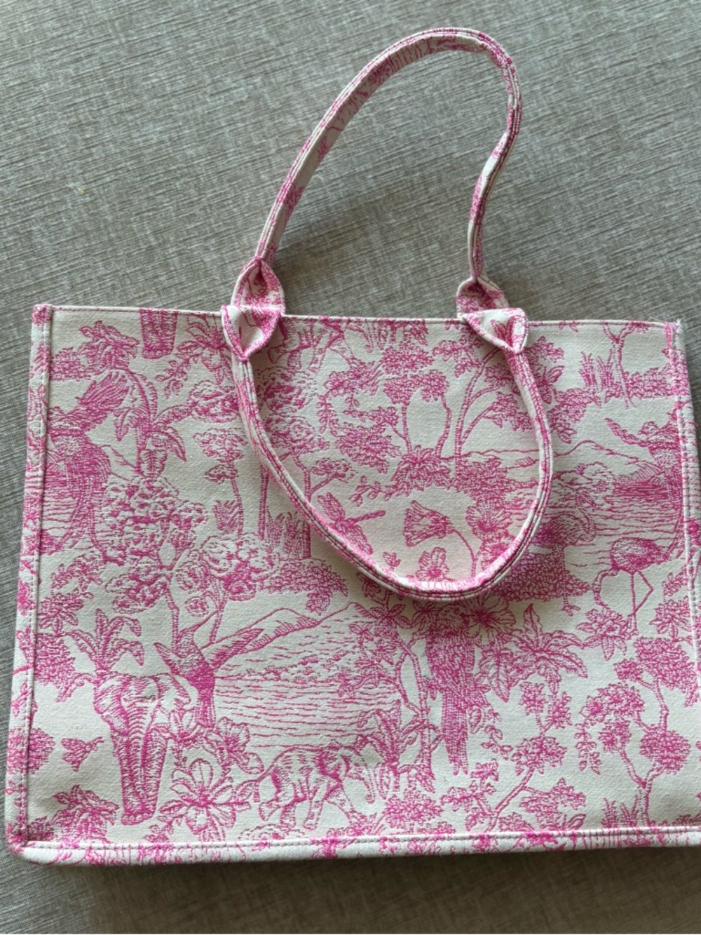 H&M Pink Toile Canvas Tote Bag - Stylish Everyday Carry